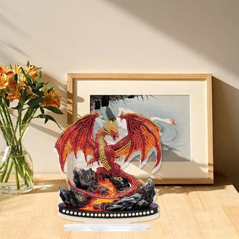 TDFERAN 15x20cm Diamond Desktop Ornament Red Dinosaur Crystal Art Painting Table Top Volcano Dragon Diamond Ornament Dinosaur Roar Ornaments Diamant Adult Beginner Home Office Decor Ornements D'art in Kuwait