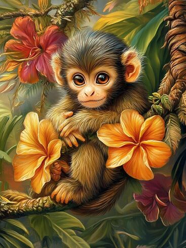 5D Monkey Diamond Art 12x16 بوصة مجموعات الطلاء الماس الكاملة للحفر للبالغين والمبتدئين - الحرف الفنية DIY للاسترخاء وديكور الجدار المنزلي 600A in Saudi Arabia