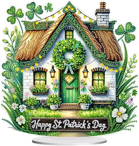 Ceitura Acrylic Special Shape St. Patrick's Day Cottage Diamond Art Painting Tabletop Ornaments Kit 5D DIY Diamond Art Tabletop Decorations for Home Office Decor in Saudi Arabia