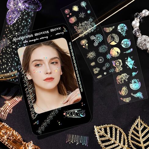 ملصقات ثلاثية الأبعاد 48 PCS Deco ملصقات ، KPOP Devinative Devinative Laser Sticker Self-Defraphive ، Bream Stars Moon Butterfly ، in Kuwait
