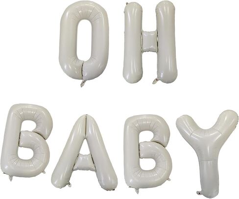 40 Inch Ivory OH BABY Letter Balloon Banner - 6 Pcs Giant Foil Mylar Balloons Connected Banner Ivory Beige & Cream White with Ribbon，Baby Shower Backdrop Decor for Gender Reveal Party in Kuwait