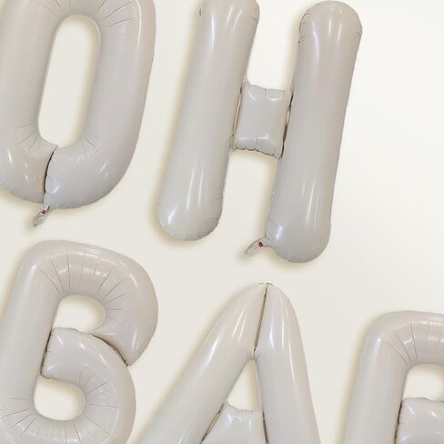 40 Inch Ivory OH BABY Letter Balloon Banner - 6 Pcs Giant Foil Mylar Balloons Connected Banner Ivory Beige & Cream White with Ribbon，Baby Shower Backdrop Decor for Gender Reveal Party in Kuwait