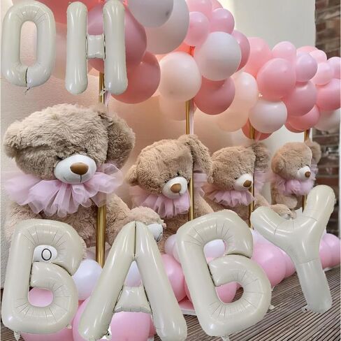 40 Inch Ivory OH BABY Letter Balloon Banner - 6 Pcs Giant Foil Mylar Balloons Connected Banner Ivory Beige & Cream White with Ribbon，Baby Shower Backdrop Decor for Gender Reveal Party in Kuwait