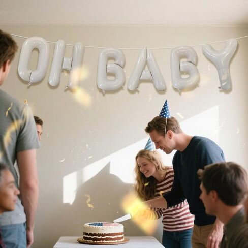 40 Inch Ivory OH BABY Letter Balloon Banner - 6 Pcs Giant Foil Mylar Balloons Connected Banner Ivory Beige & Cream White with Ribbon，Baby Shower Backdrop Decor for Gender Reveal Party in Kuwait