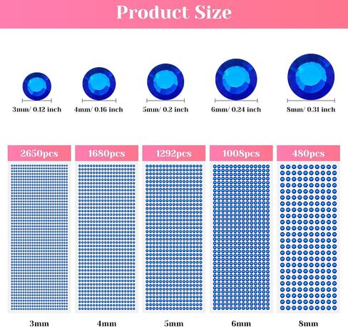 7110pcs ملصقات حجر الراين ، ملصقات راينستون ذاتية اللصق 3/4/5/6/8 مم ، تلصق أحجار شعر على ملصقات مجوهرات الوجه للمكياج للمكياج ، in Saudi Arabia