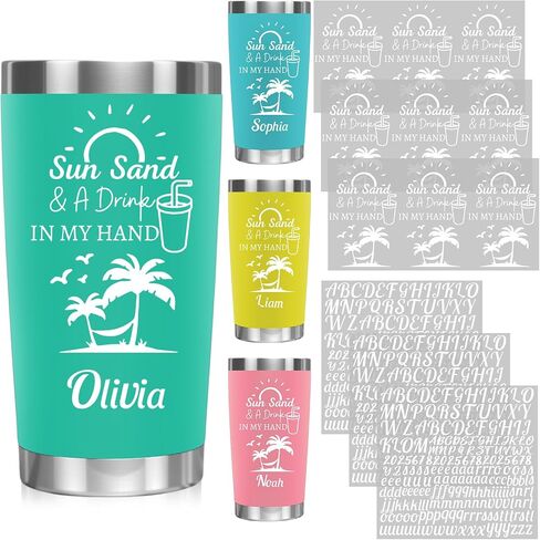 Glenmal 6 Sheets Summer UV DTF Cup Wrap Letters Custom Beach Tumbler Transfer Transfer Tumbroof Rand Sticker مع شروط رسائل لـ 16-40 أوقية أوقية in Saudi Arabia