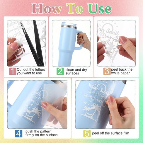 Glenmal 6 Sheets Summer UV DTF Cup Wrap Letters Custom Beach Tumbler Transfer Transfer Tumbroof Rand Sticker مع شروط رسائل لـ 16-40 أوقية أوقية in Saudi Arabia