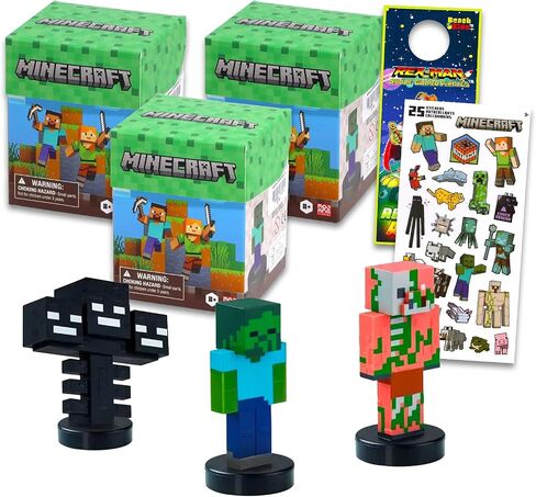 Minecraft Blind Box Set for Kids - Bundle with 3 Stamper Mini Figure Blind Boxes Plus Stickers, More | Minecraft Figurine Toy Party Favors for Boys, Girls in Saudi Arabia