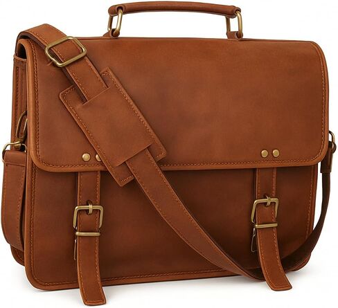 Twara 14 Inch Leather Messenger Bag for Men and Women - Laptop Briefcase Bag For College, Office, Adjustable Shoulder Strap in Saudi Arabia