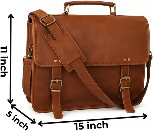 Twara 14 Inch Leather Messenger Bag for Men and Women - Laptop Briefcase Bag For College, Office, Adjustable Shoulder Strap in Saudi Arabia