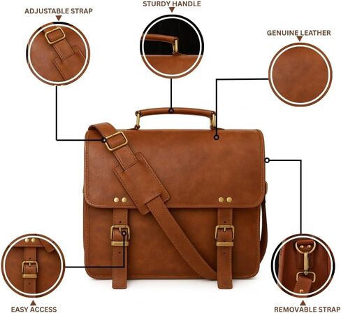 Twara 14 Inch Leather Messenger Bag for Men and Women - Laptop Briefcase Bag For College, Office, Adjustable Shoulder Strap in Saudi Arabia
