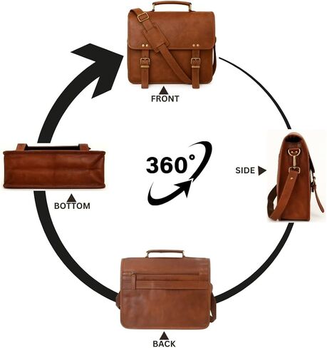 Twara 14 Inch Leather Messenger Bag for Men and Women - Laptop Briefcase Bag For College, Office, Adjustable Shoulder Strap in Saudi Arabia