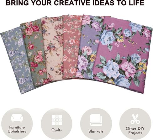 Hanjunzhao Retro Floral Fat Quarters Fabric Bundles 18 x 22 inch for Quilting Sewing Crafting in Kuwait