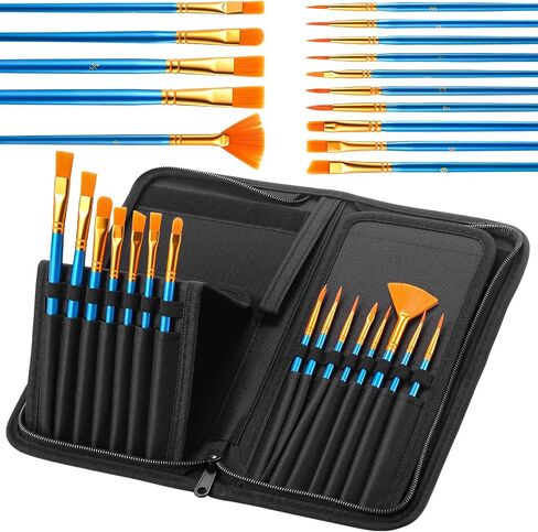 Honoson 16pcs Face Painting Set Stand Brush Holder Organizer 15 Acrylic Paint Brushes 5.4x10.8 Inch Black Canvas Brush Case with 15 Slot Artist Carrying Bag for Birthday Party Halloween Carnival Gift in Saudi Arabia