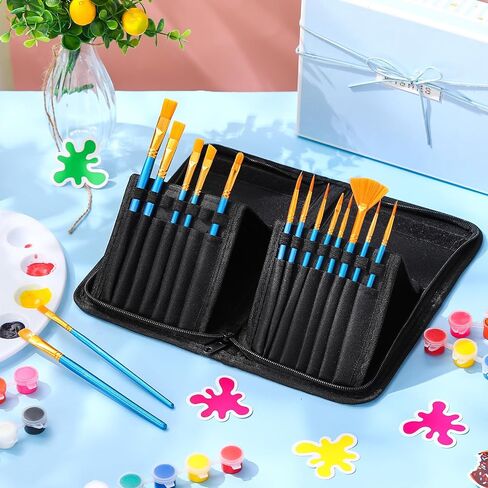Honoson 16pcs Face Painting Set Stand Brush Holder Organizer 15 Acrylic Paint Brushes 5.4x10.8 Inch Black Canvas Brush Case with 15 Slot Artist Carrying Bag for Birthday Party Halloween Carnival Gift in Saudi Arabia