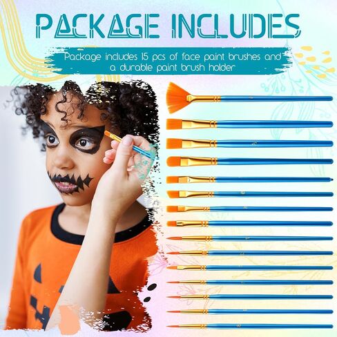 Honoson 16pcs Face Painting Set Stand Brush Holder Organizer 15 Acrylic Paint Brushes 5.4x10.8 Inch Black Canvas Brush Case with 15 Slot Artist Carrying Bag for Birthday Party Halloween Carnival Gift in Saudi Arabia