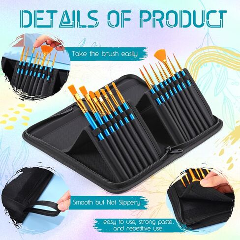 Honoson 16pcs Face Painting Set Stand Brush Holder Organizer 15 Acrylic Paint Brushes 5.4x10.8 Inch Black Canvas Brush Case with 15 Slot Artist Carrying Bag for Birthday Party Halloween Carnival Gift in Saudi Arabia