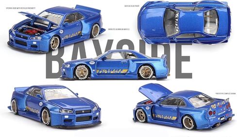 Diecast Model Car متوافق مع Kaido House X Mini GT 1:64 Nissan Skyline GT-R (R34) Kaido Works V2 Aero Shinjuku V2 Blue Limited Edition Die-Cast KHMG158 in Saudi Arabia