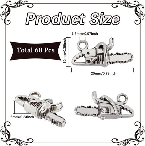 SUNNYCLUE 1 Box 60Pcs Chainsaw Charm Tool Charms Bulk Metal Alloy Antique Silver Small Cut Tree Weapon Electric Tools Saw Charm for Jewelry Making Charms DIY Keychain Necklace Earrings Ankle Crafting in Saudi Arabia