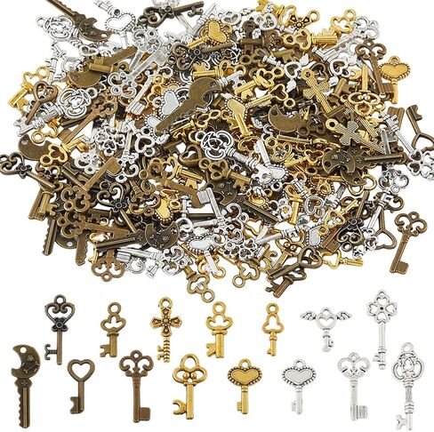 SUPERFINDINGS 150Pcs 15 Styles Vintage Skeleton Key Set Pendants Key Charms Alloy Key Pendant Tibetan Style Bronze Charm Steampunk Gear Pendant for Jewelry Making Decorative Key Zippers in Saudi Arabia