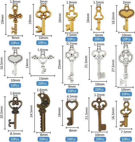 SUPERFINDINGS 150Pcs 15 Styles Vintage Skeleton Key Set Pendants Key Charms Alloy Key Pendant Tibetan Style Bronze Charm Steampunk Gear Pendant for Jewelry Making Decorative Key Zippers in Saudi Arabia