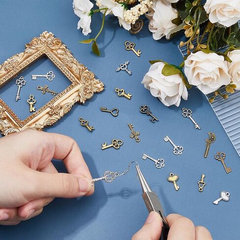 SUPERFINDINGS 150Pcs 15 Styles Vintage Skeleton Key Set Pendants Key Charms Alloy Key Pendant Tibetan Style Bronze Charm Steampunk Gear Pendant for Jewelry Making Decorative Key Zippers in Saudi Arabia