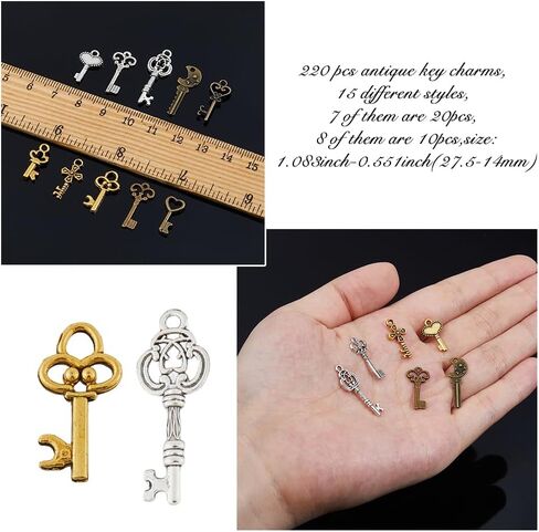 SUPERFINDINGS 150Pcs 15 Styles Vintage Skeleton Key Set Pendants Key Charms Alloy Key Pendant Tibetan Style Bronze Charm Steampunk Gear Pendant for Jewelry Making Decorative Key Zippers in Saudi Arabia