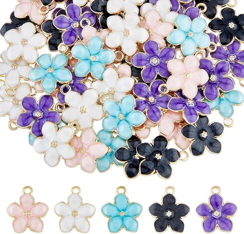 DICOSMETIC 100Pcs Enamel Flower Charms Bulk Pink Sakura Charms 0.8x0.69x0.06 Inch Golden Cherry Flower Blossom Charm Flatback Sakura Charm Alloy Dangle Pendants for DIY Jewelry Craft Making, Hole: 2mm in Saudi Arabia