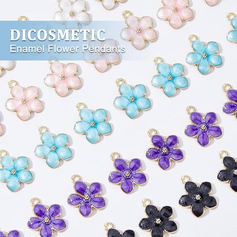 DICOSMETIC 100Pcs Enamel Flower Charms Bulk Pink Sakura Charms 0.8x0.69x0.06 Inch Golden Cherry Flower Blossom Charm Flatback Sakura Charm Alloy Dangle Pendants for DIY Jewelry Craft Making, Hole: 2mm in Saudi Arabia