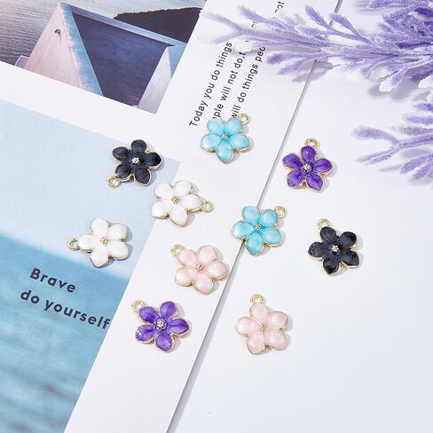DICOSMETIC 100Pcs Enamel Flower Charms Bulk Pink Sakura Charms 0.8x0.69x0.06 Inch Golden Cherry Flower Blossom Charm Flatback Sakura Charm Alloy Dangle Pendants for DIY Jewelry Craft Making, Hole: 2mm in Saudi Arabia