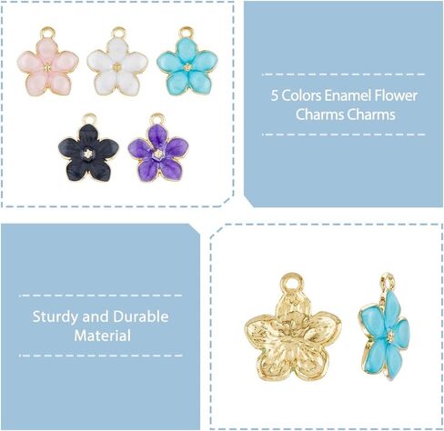 DICOSMETIC 100Pcs Enamel Flower Charms Bulk Pink Sakura Charms 0.8x0.69x0.06 Inch Golden Cherry Flower Blossom Charm Flatback Sakura Charm Alloy Dangle Pendants for DIY Jewelry Craft Making, Hole: 2mm in Saudi Arabia