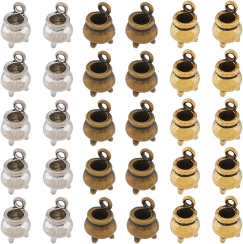 Dicosmetic 30pcs 3-color Witch Magic Charms Small Croper Tibetan Style Sploy Charms Antique Cauldron Pendants Halloween Jewelry for DIY ، Hole: 1.8mm: in Saudi Arabia