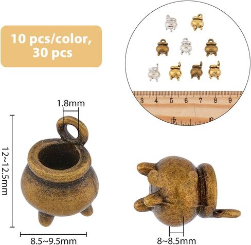 Dicosmetic 30pcs 3-color Witch Magic Charms Small Croper Tibetan Style Sploy Charms Antique Cauldron Pendants Halloween Jewelry for DIY ، Hole: 1.8mm: in Saudi Arabia