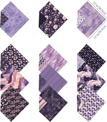 Scrapbook Paper 12x12, Double-sided Bohemian Style Patterned Cardstock, 24 Sheets Purple Watercolor Scrapbooking Supplies Kit, 160 gsm DIY Decorative Craft Papers, 12 Designs, 24 Patterns in Kuwait