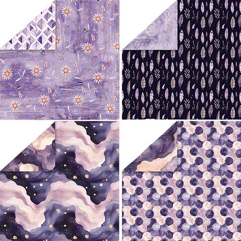 Scrapbook Paper 12x12, Double-sided Bohemian Style Patterned Cardstock, 24 Sheets Purple Watercolor Scrapbooking Supplies Kit, 160 gsm DIY Decorative Craft Papers, 12 Designs, 24 Patterns in Kuwait