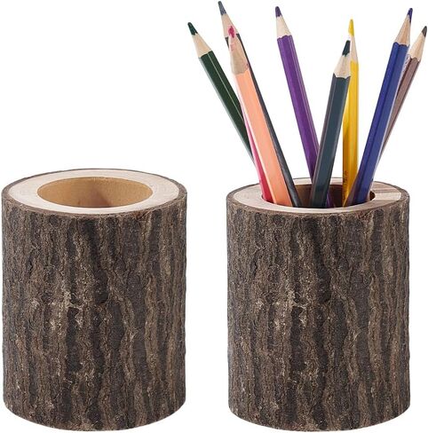AHANDMaker 2pcs حامل كأس القلم الخشب الريفي ، حامل قلم رصاص الخشب جولة منظم سطح المكتب ، كوب قلم رصاص خشب القلم الحامل ، سطح المكتب الثابت in Kuwait