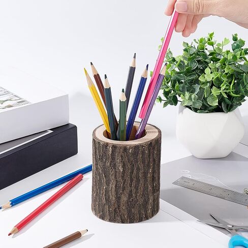 AHANDMaker 2pcs حامل كأس القلم الخشب الريفي ، حامل قلم رصاص الخشب جولة منظم سطح المكتب ، كوب قلم رصاص خشب القلم الحامل ، سطح المكتب الثابت in Kuwait