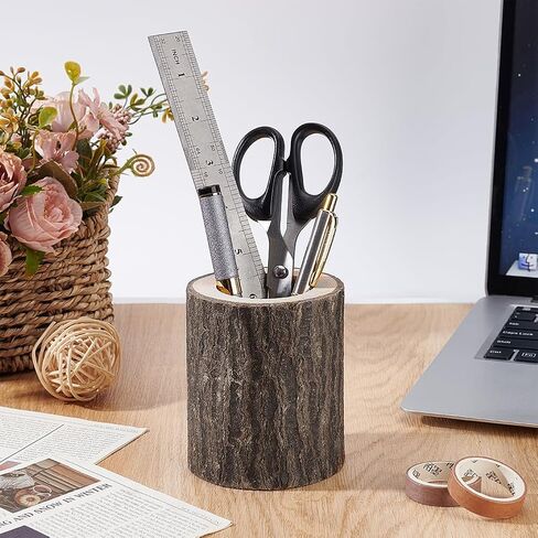 AHANDMaker 2pcs حامل كأس القلم الخشب الريفي ، حامل قلم رصاص الخشب جولة منظم سطح المكتب ، كوب قلم رصاص خشب القلم الحامل ، سطح المكتب الثابت in Kuwait