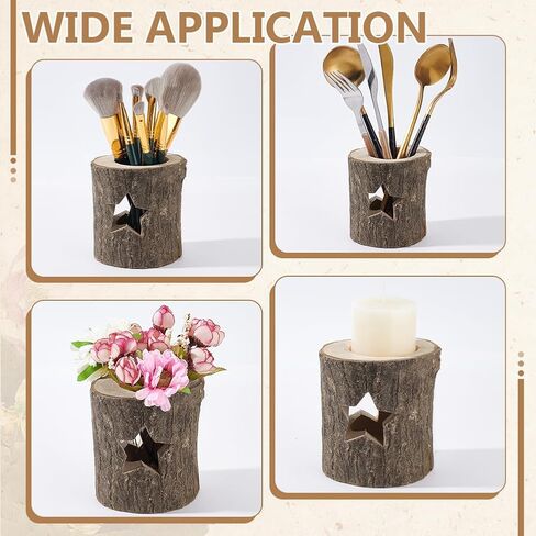 AHANDMAKER 2Pcs Rustic Wood Pen Cup Holder, Wood Pencil Holder Round Desktop Organizer, Pencil Cup Wooden Log Pen Stand, Desktop Stationary Organizer for Office Home Brush Pen Holder in Saudi Arabia
