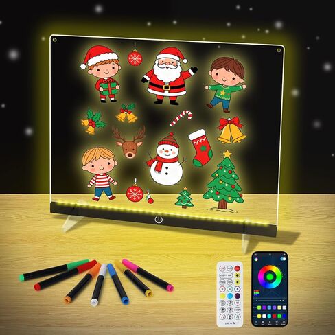 Doodle Glow, LED Note Board with Colors, 14.1"x10.9" LED Drawing Board, Acrylic Dry Erase Board, 16M-Color LED Light-Up Memo Board w/Music Sync, APP & Remote, Stand & 7 Markers, Neon Glow Display in Saudi Arabia