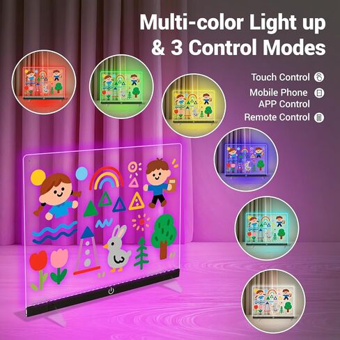 Doodle Glow, LED Note Board with Colors, 14.1"x10.9" LED Drawing Board, Acrylic Dry Erase Board, 16M-Color LED Light-Up Memo Board w/Music Sync, APP & Remote, Stand & 7 Markers, Neon Glow Display in Saudi Arabia