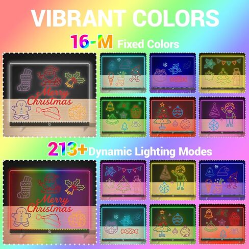 Doodle Glow, LED Note Board with Colors, 14.1"x10.9" LED Drawing Board, Acrylic Dry Erase Board, 16M-Color LED Light-Up Memo Board w/Music Sync, APP & Remote, Stand & 7 Markers, Neon Glow Display in Saudi Arabia