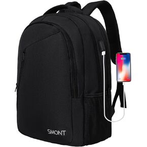 حقيبة ظهر للكمبيوتر المحمول SMONT للرجال مقاس 17 بوصة، حقيبة كتب للعمل والكمبيوتر المكتبي والكمبيوتر مع منفذ شحن USB مضادة للسرقة ومقاومة للماء باللون الرمادي الداكن in Kuwait