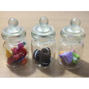 3pc كعكة مصغرة طعام شوكولاتة كوكي دمية دونات الحلوى في الزجاج الصافي زجاجة صغيرة فاكهة الطعام #MF062 in Kuwait