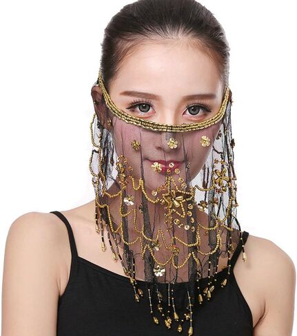 Belly Dance Face Veil India Dance Outfit Halloween Carnival Costumes Head Face Veil in Saudi Arabia