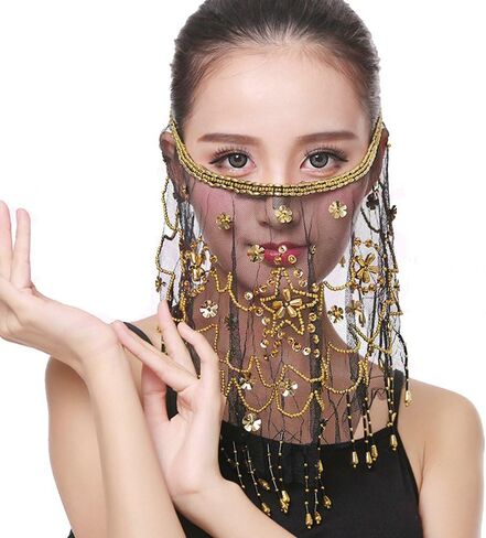 Belly Dance Face Veil India Dance Outfit Halloween Carnival Costumes Head Face Veil in Saudi Arabia