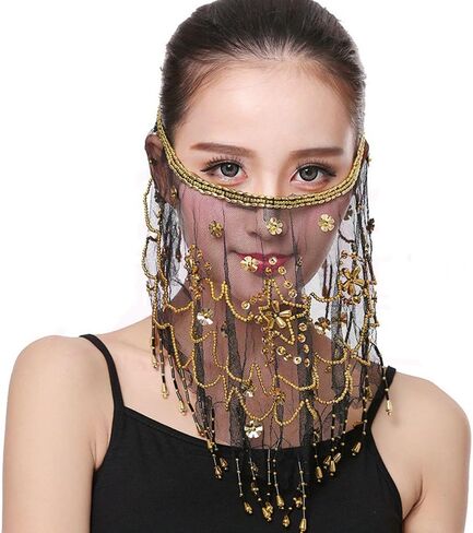 Belly Dance Face Veil India Dance Outfit Halloween Carnival Costumes Head Face Veil in Saudi Arabia