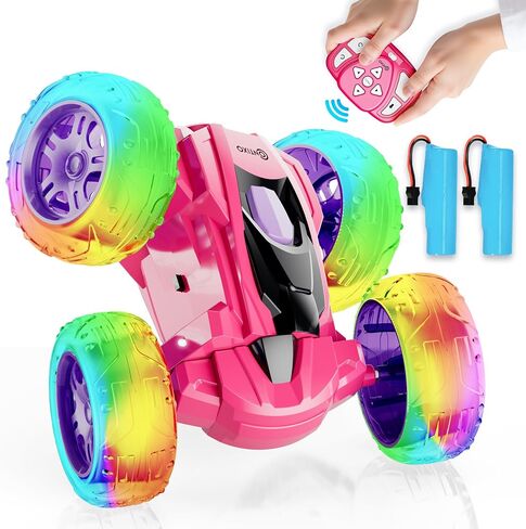 Contixo SC3A Toy Remote Control Car for Kids with Double-Sided 360° Rotating Stunt, 4WD Off-Road RC Cars with LED Lights, Birthday for Boys and Girls Ages 4 5 6 7 - Pink in Saudi Arabia