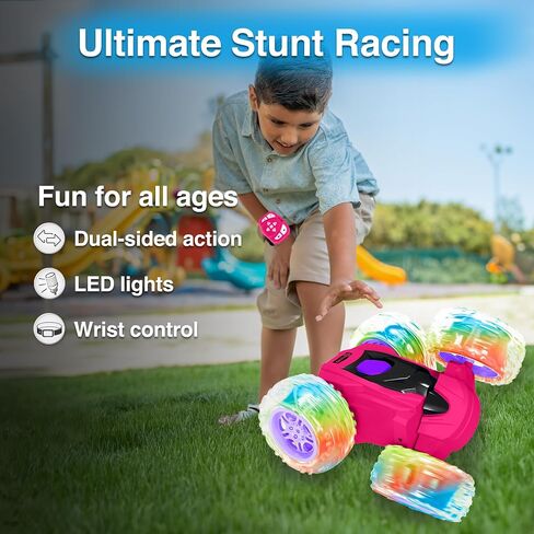 Contixo SC3A Toy Remote Control Car for Kids with Double-Sided 360° Rotating Stunt, 4WD Off-Road RC Cars with LED Lights, Birthday for Boys and Girls Ages 4 5 6 7 - Pink in Saudi Arabia