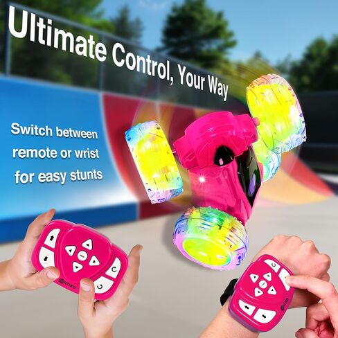 Contixo SC3A Toy Remote Control Car for Kids with Double-Sided 360° Rotating Stunt, 4WD Off-Road RC Cars with LED Lights, Birthday for Boys and Girls Ages 4 5 6 7 - Pink in Saudi Arabia
